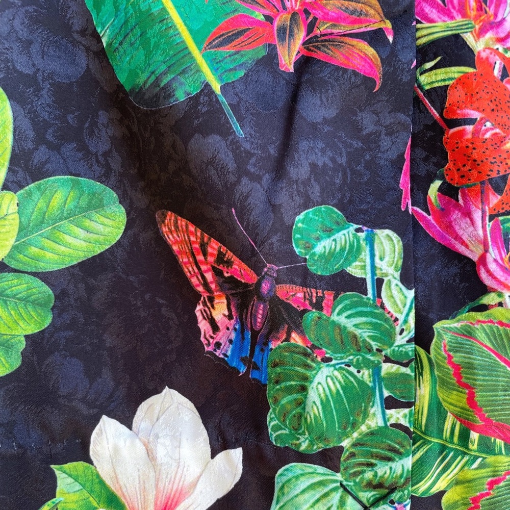 SOLD ๐ MANGO Tropical Parrot Butterfly Floral Oversized Satin Blazer XS - Picture 8 of 15